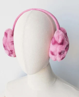 Rosa Leopardenfell-Stickerei, Katzendekoration, Ohrenklappe, flexibler, einziehbarer Ohrenschützer